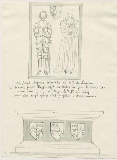 Église de Sandon - Tombe de Hugh Erdeswicke et Mary [Legh] - School English