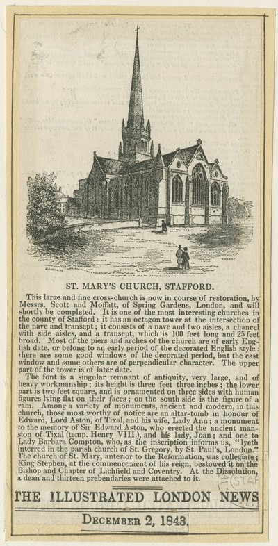 Stafford - Église Sainte-Marie : gravure sur bois, nd [c 1843] - School English