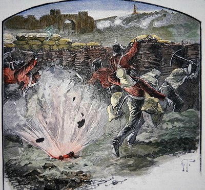 Les positions britanniques sous le feu des canons de la ville pendant le siège de Delhi - School English