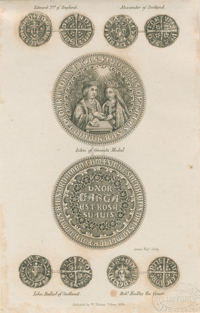 Tutbury - Plaque de pièces médiévales : gravure, nd [c 1832] (impression) - School English