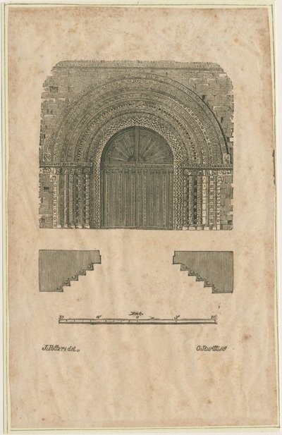 Tutbury Priory Church - Portail ouest : gravure sur bois, nd [?début 19e siècle] - School English