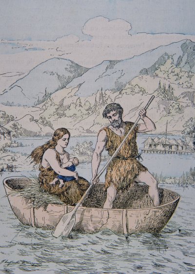 Gaulois anciens dans un bateau de type Coracle - School French