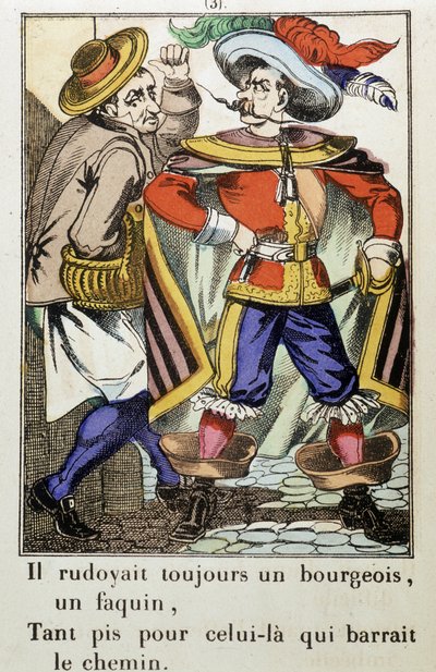 Capitaine Fracasse : « Il rudoyait toujours un bourgeois... » roman de Théophile Gautier (1811-1872) - Image d