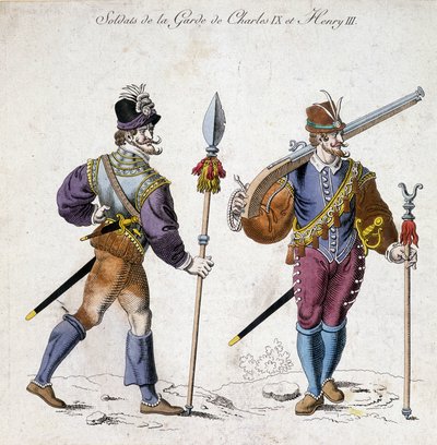 Costumes des soldats de la garde de Charles IX (1550-1574) et Henri III (1574-1589) - School French