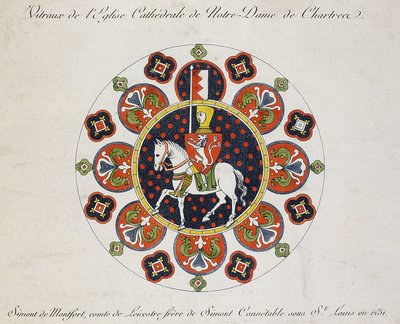 Dessin de la rosace de Chartres : Simon de Montfort (lithographie en couleur) - School French