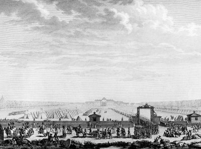 Révolution française : Les troupes militaires du Champ de Mars partant pour la Place Louis XV le 12 juillet 1789. Paris, Bibliothèque de l