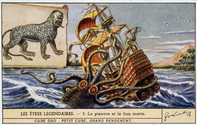 Êtres légendaires - pieuvre et lion de mer - chromo Liebig color - School French