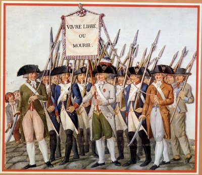 Gardes nationaux avec le drapeau « Vivre libre ou mourir » - School French