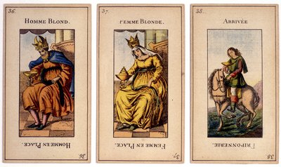 Vieilles cartes à jouer représentant le roi « homme blond », la reine « femme blonde » et l