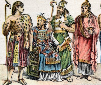 Costumes religieux dans les temps anciens (lithographie en couleur) - School French