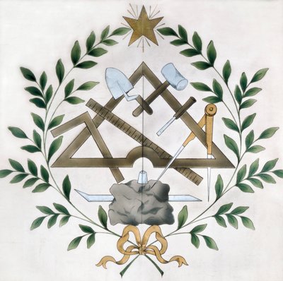 Représentation des différents emblèmes maçonniques (aquarelle) - School French