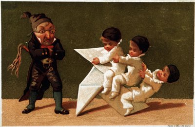 Le maître et les vêtements (le cuisinier en papier) - étiquette chromo du Bon Marché - School French
