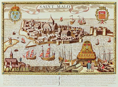 Vue du port et de la ville fortifiée de Saint-Malo, située sur la côte de Bretagne - School French