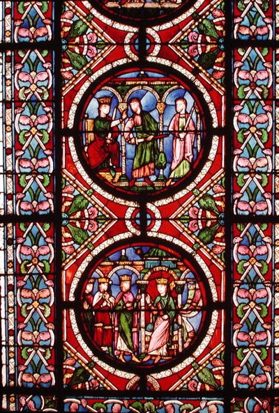 Vitrail représentant des scènes de la vie de Saint Maurice - School French