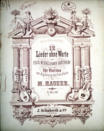 12 Lieder sans paroles accompagnés au piano, par Felix Mendelssohn (lithographie) - School German