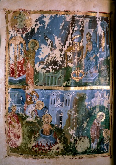 Scènes de la vie de Saint Cyprien. Miniature dans « Homélies. Orationes » de Saint Grégoire de Nazianze (328-390), 879-882. Manuscrit grec. Paris, NL - School Greek
