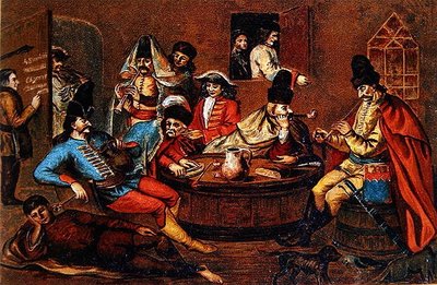 Soldats rebelles du Prince Ferenc Rakoczi II se relaxant avec des compagnons - School Hungarian