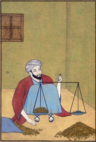 Un shroff pesant des pièces, c.1910 - School Indian