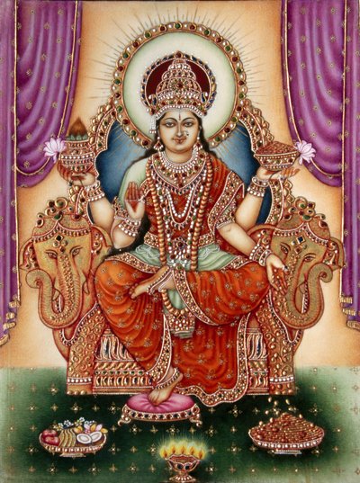 Miniature de la déesse Lakshmi sur ivoire - School Indian