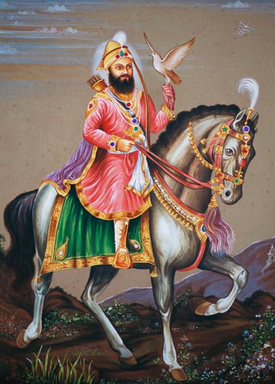 Guru Govind Singh à cheval Peinture miniature sur papier - School Indian