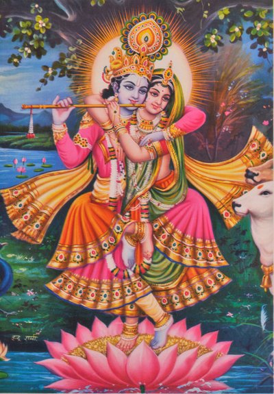 Krishna et Radha (lithographie couleur) - School Indian