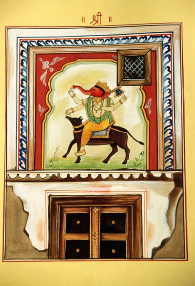 Seigneur Ganesh Ganpati, peinture miniature sur papier - School Indian