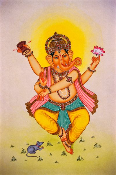 Seigneur Ganesha Ganpati en danse Miniature sur papier - School Indian