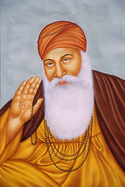 Seigneur Guru Nanak, peinture miniature sur papier - School Indian
