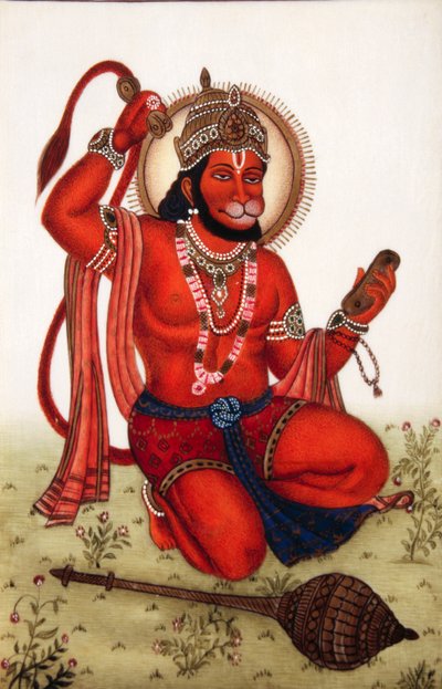 Seigneur Hanuman Miniature sur Ivoire - School Indian
