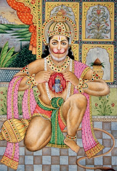 Peinture Miniature de Lord Hanuman sur Papier - School Indian