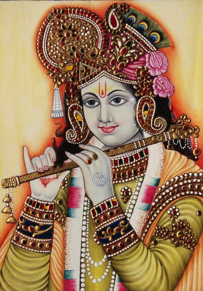 Miniature de Krishna sur papier - School Indian