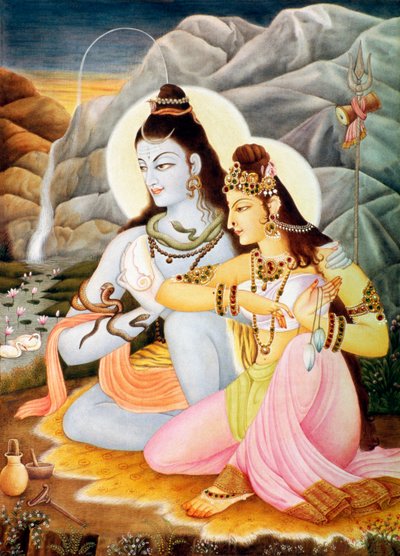 Seigneur Shiva Shanker Parvati, miniature sur papier - School Indian
