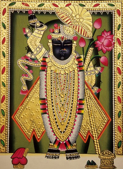 Lord Shrinathan Nathdwaran Miniature Peinture sur Papier - School Indian