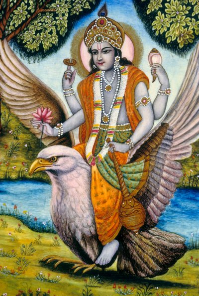 Seigneur Vishnu assis sur Garuda, Inde - School Indian