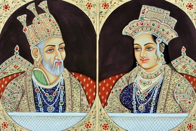 Miniature de Bhadur Shah Zafer avec Jeenat Mahal, Inde, Asie - School Indian