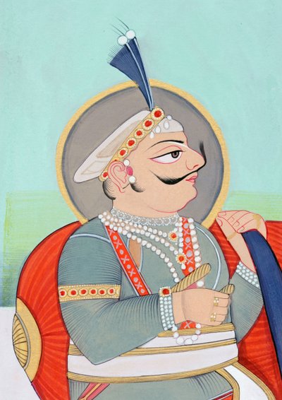 Peinture miniature de Maharaja Prithviraj Chauhan Ajmer - School Indian