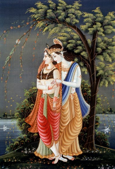 Peinture miniature de Radha Krishna, Inde - School Indian