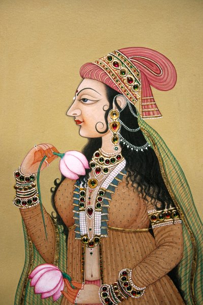 Peinture Miniature sur Papier Portrait de Dame Royale Moghole - School Indian