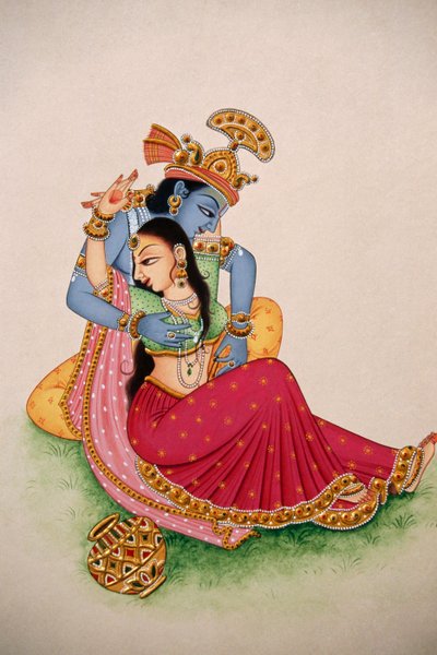 Peinture miniature sur papier Radha Krishna - School Indian