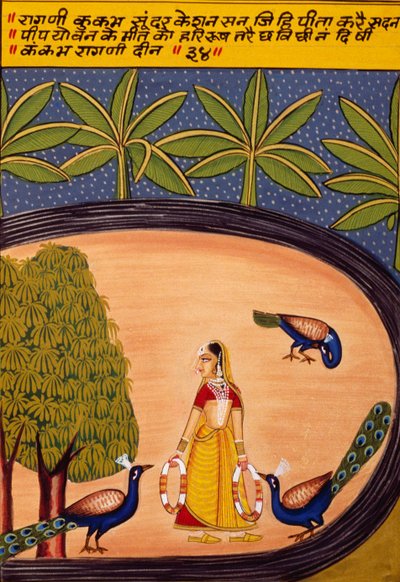 Peinture miniature sur papier, Ragini Kukumb, école de Nathdwara - School Indian