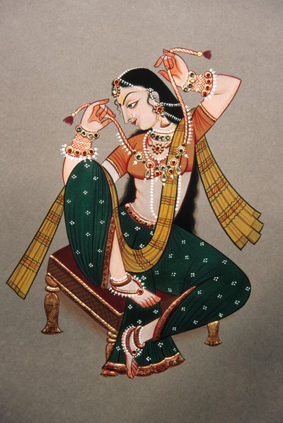 Miniature de dame rajasthani sur papier - School Indian