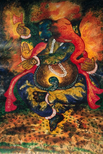 Peinture miniature de Ganesh Ganpati Dieu sur papier - School Indian