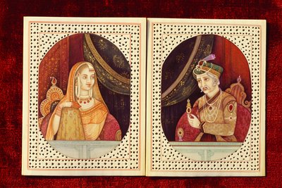 Empereur moghol Akbar & Jodhabai Peinture sur ivoire - School Indian