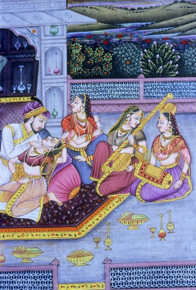 Peinture miniature moghole sur papier, scène d