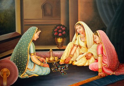 Femmes jouant au jeu de Chopad - School Indian