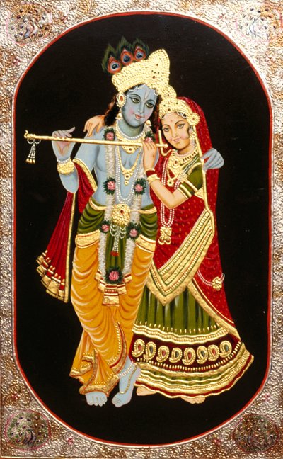 Peinture de Dieu Krishna et de sa plus grande dévote Radha, Inde - School Indian