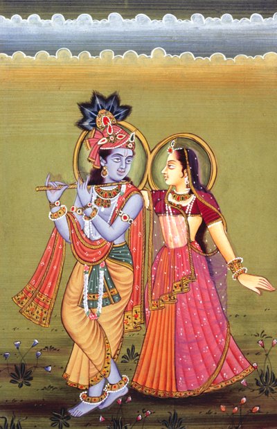 Peinture de Krishna et de sa plus grande dévote Radha, Inde - School Indian