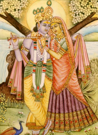 Peinture miniature de Radha Krishna sur ivoire - School Indian