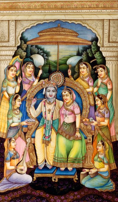 Radha Krishna en peinture miniature sur ivoire - School Indian