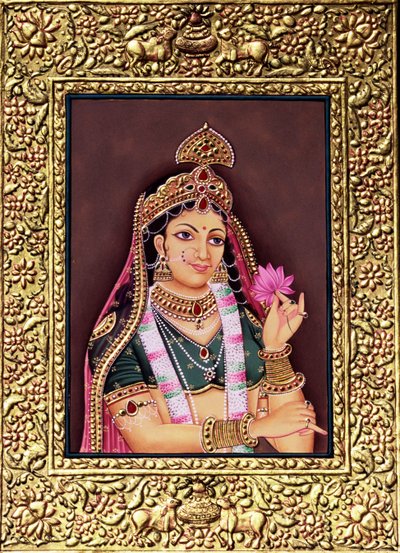 Radha, miniature sur papier avec embossage doré - School Indian